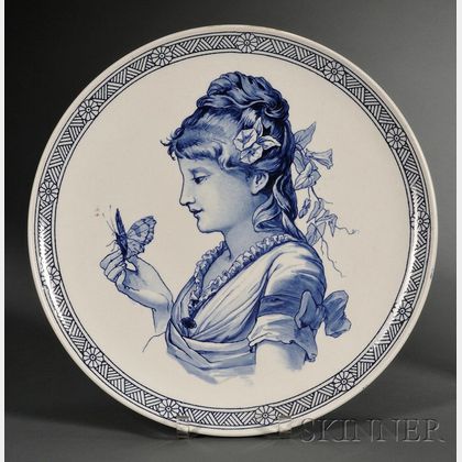 Wedgwood Queen's Ware Blue Transfer Printed Portrait Charger