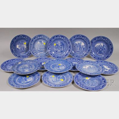 Fifteen Wedgwood Blue and White Princeton University Ceramic Plates
