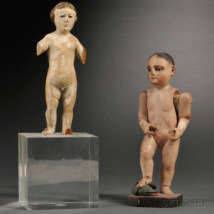 Two Italian Carved and Polychrome-painted Wood Figures