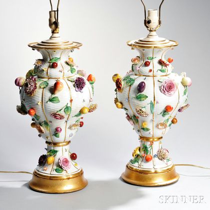 Pair of Meissen-style Porcelain Lamp Bases