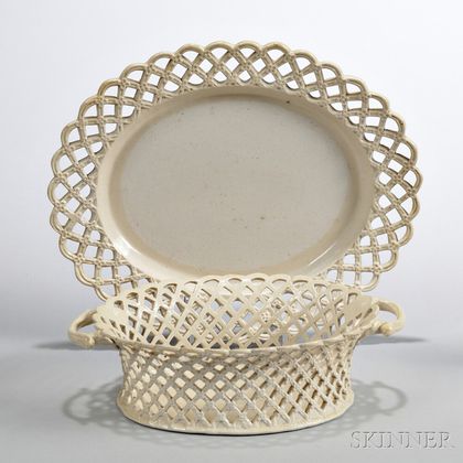 White Salt-glazed Stoneware Dessert Basket and Stand