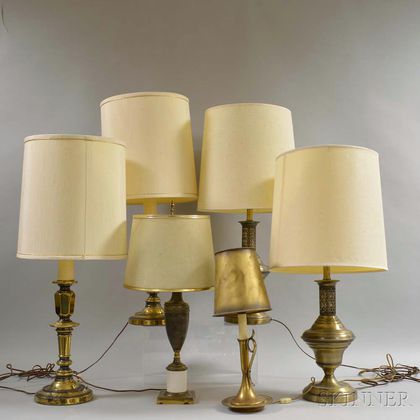 Six Brass Table Lamps