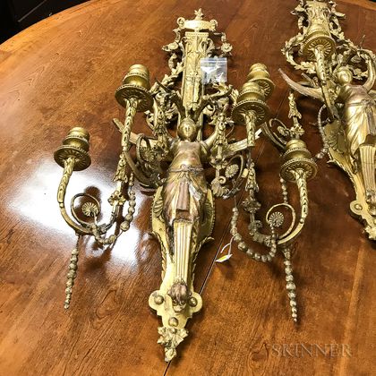 Pair of Neoclassical-style Giltwood Four-light Sconces