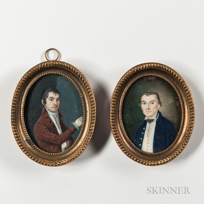 American School, Early 19th Century Two Miniature Portraits of Gentlemen
