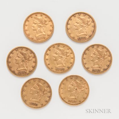 Seven $10 Indian Head Gold Coins