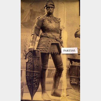 Framed Photograph of a Model of Knight in Armor and a Gilt Oak Framed Print of a Knight.