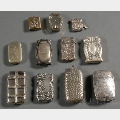 Eleven Sterling and Silver Plate Matchsafes