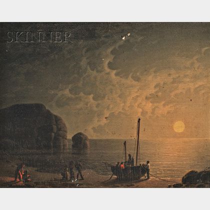 Robert Salmon (Anglo/American, 1775-1844) Smugglers, Moonlight with Lantern