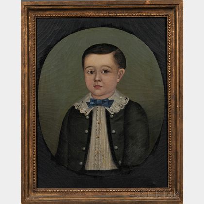 American School, 19th Century Portrait of a Young Boy Wearing a Blue Bow Tie.