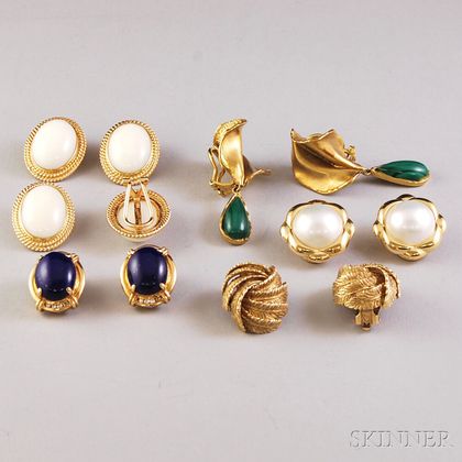 Six Pairs of 14kt Gold Earclips