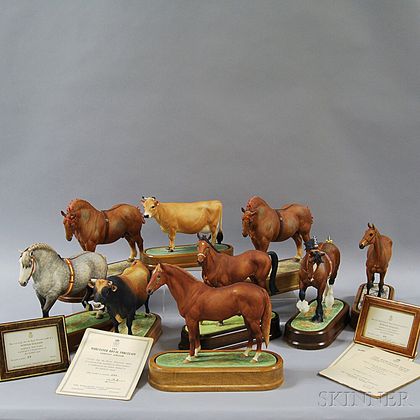 Nine Doris Lindner for Royal Worcester Porcelain Figures