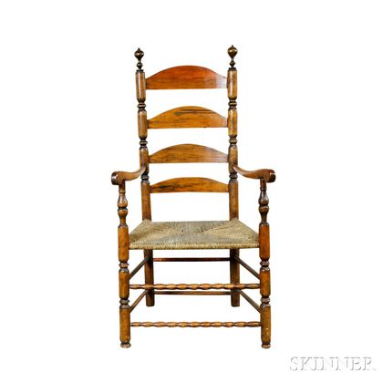 Turned Maple and Pine Ladder-back Armchair