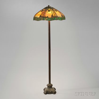 Handel Lamp Co. Floor Lamp with Pine Woods Sunset Shade 