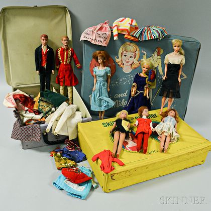 Three 1960s Barbie and Friends Cased Dolls and Accessories