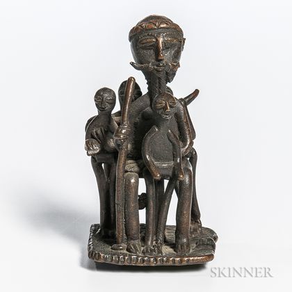 Akan Bronze Sculptural Group of a King and Four Subjects