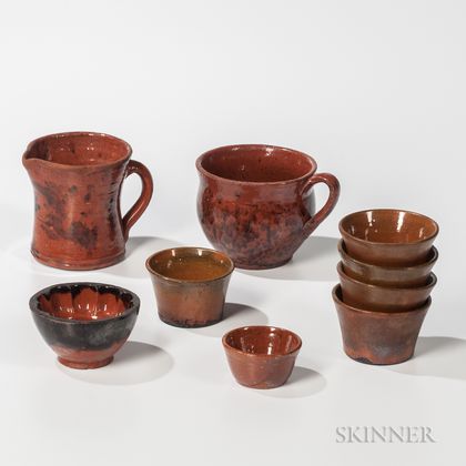 Nine Redware Table Items