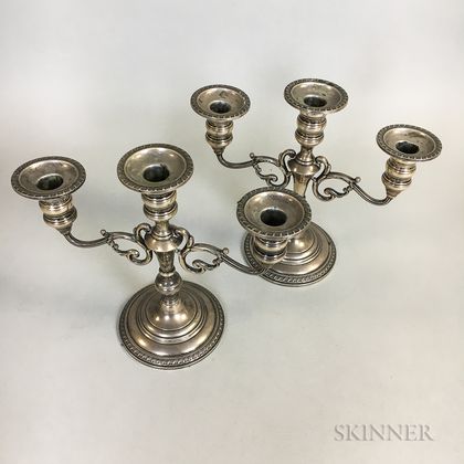 Pair of Sterling Silver Weighted Three-light Candelabra