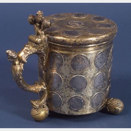 Late Holy-Roman Empire Parcel Gilt and Coin Mounted Tankard