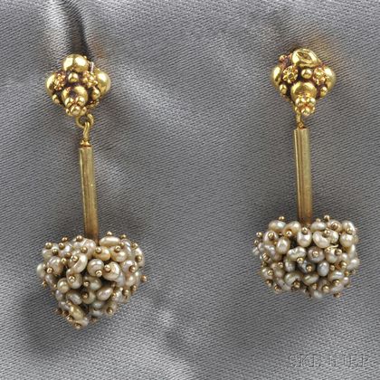 18kt Gold and Seed Pearl Earpendants