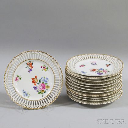 Set of Twelve Floral-decorated Reticulated Plates