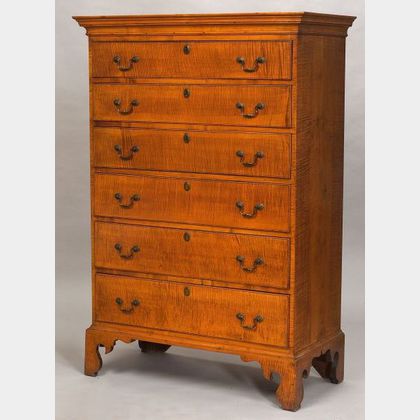 Chippendale Tiger Maple Tall Chest of Drawers