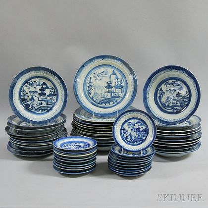 Approximately Fifty-four Pieces of Canton Tableware