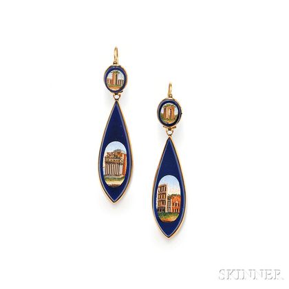 Antique Gold and Micromosaic Day/Night Earpendants