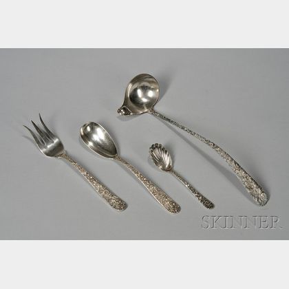 Three Kirk Sterling Repousse Serving Items and a Repousse Ladle