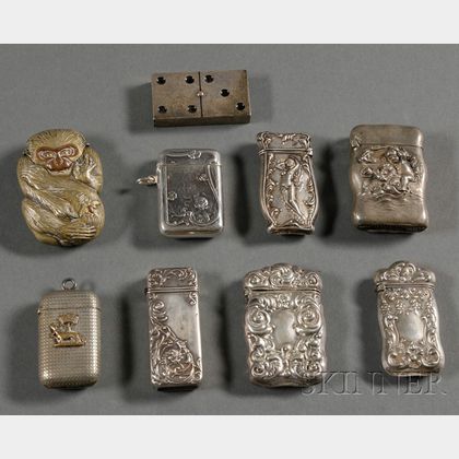 Nine Sterling and Silver Plate Matchsafes