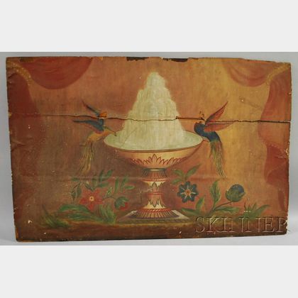 Folk Art Polychrome Scenic Painted Paper-clad Wooden Fireboard