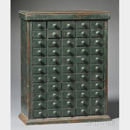 Green-painted Wood Case of Drawers
