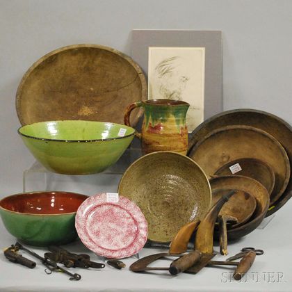 Group of Country Wood, Ceramic, Metal, and Other Items