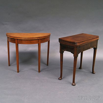 Queen Anne Mahogany and Mahogany Veneer Triple-top Games Table and a Card Table