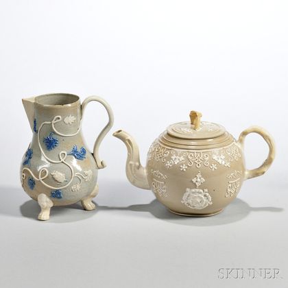 Two Drab-colored Salt-glazed Stoneware Items