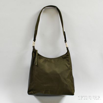 Prada Olive Green Nylon and Leather Hobo Bag