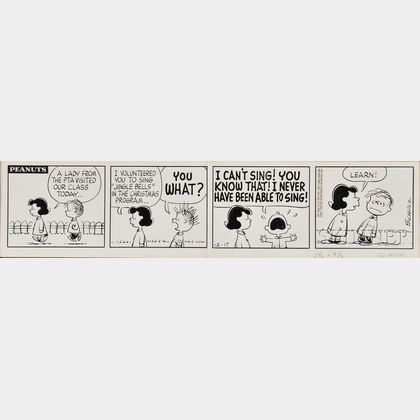 Schulz, Charles (1922-2000) Original Drawing for Peanuts Four-panel Strip, 17 December 1963.
