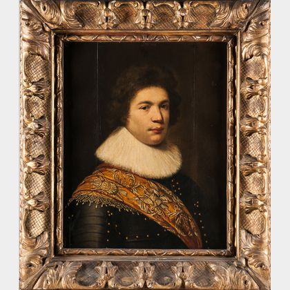 School of Michiel Jansz. van Miereveld (Flemish, 1567-1641) Bust-length Portrait of a Man in a Ruff Collar, Armor, and Sash