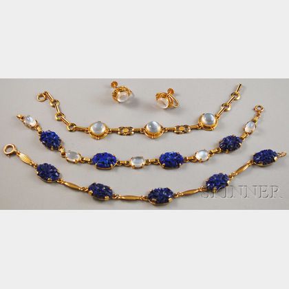 Small Group of 14kt Gold, Moonstone, and Lapis Lazuli Jewelry