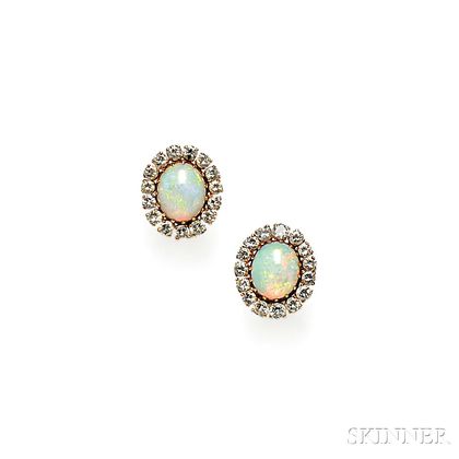 14kt Gold, Opal, and Diamond Earrings