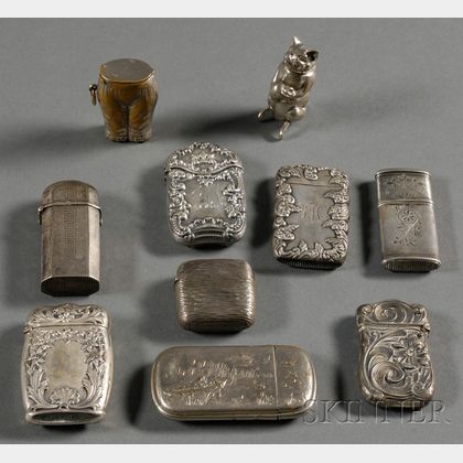 Ten Sterling and Silver Plate Matchsafes