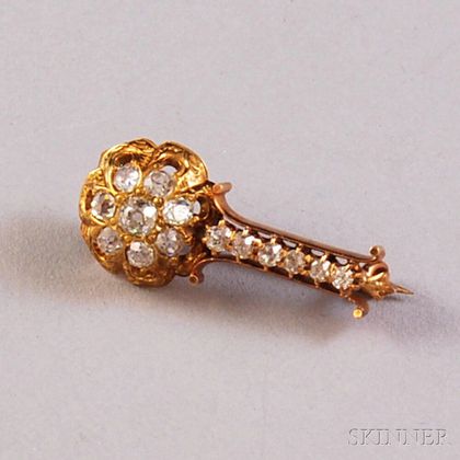 Small Antique-style 14kt Gold and Diamond Pin