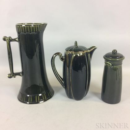 Three Dark Green Hampshire Pottery Vessels
