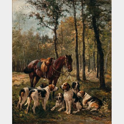 Charles Olivier De Penne (French, 1831-1897) Hunt Scene with Dogs