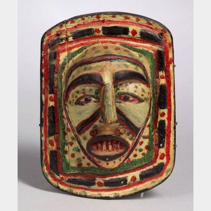Late Northwest Coast Polychrome Carved Wood Frontlet