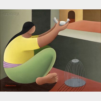 Victor Manuel Cancino (Mexican, b. 1929) Woman with Bird