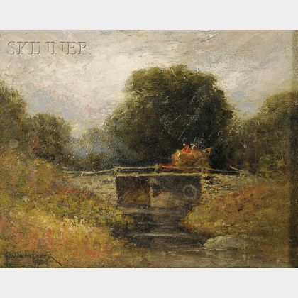 George William Whitaker (American, 1840-1916) Hay Wagon on a Bridge
