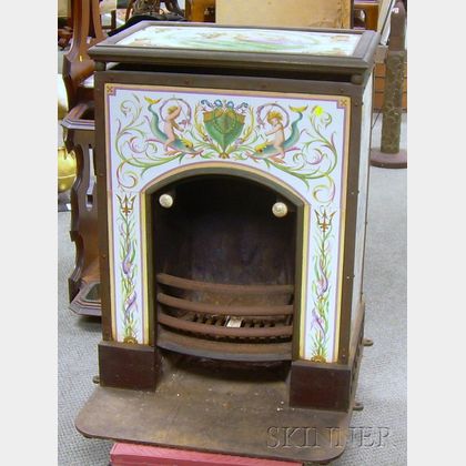 Pascall Atkey & Son Brass, Iron, and Hand-painted Venetian-style Decorated Ceramic Tile Paneled Ship's Stove