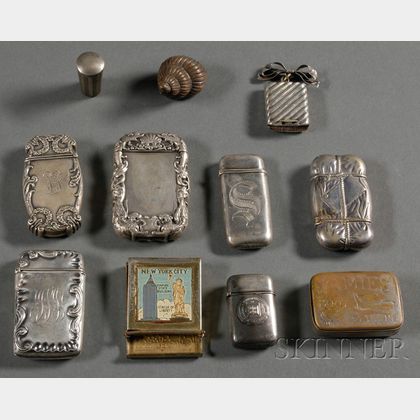 Eleven Sterling and Silver Plate Matchsafes