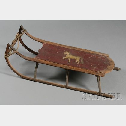 Painted Wooden Sled with Horse Figure