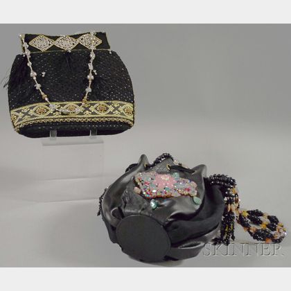 Two Later Mary Frances Beaded Black Purses